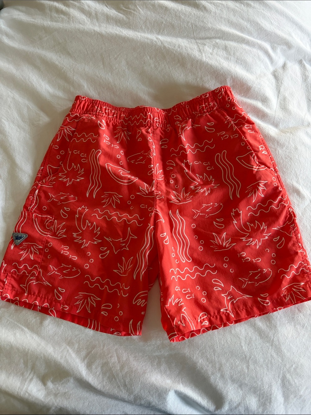 Columbia PFG Coral Swim Hybrid Trunks with White Tropical Print